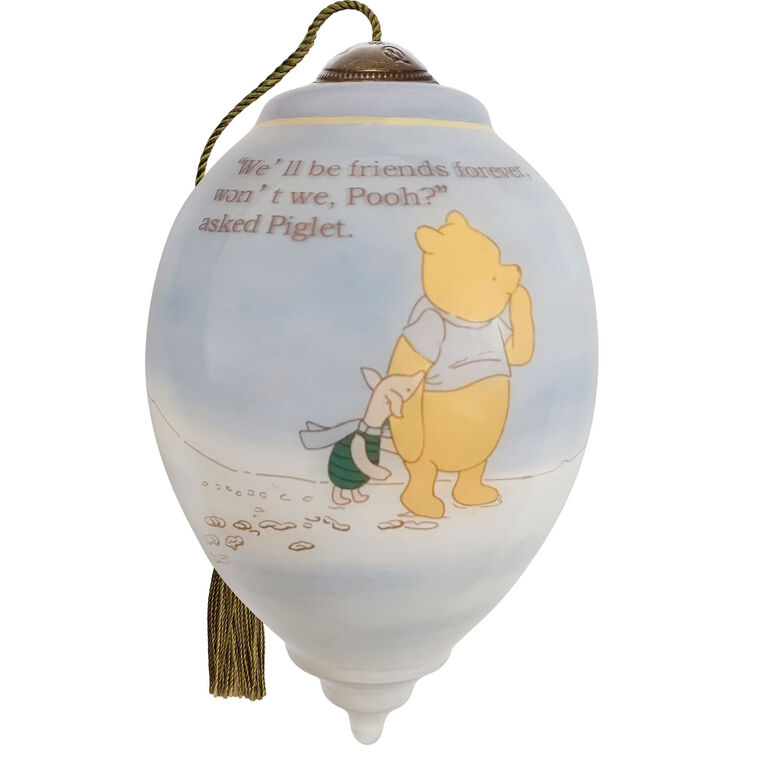 Ne'Qwa Art Friends Forever Winnie the Pooh and Piglet Glass Christmas Ornament