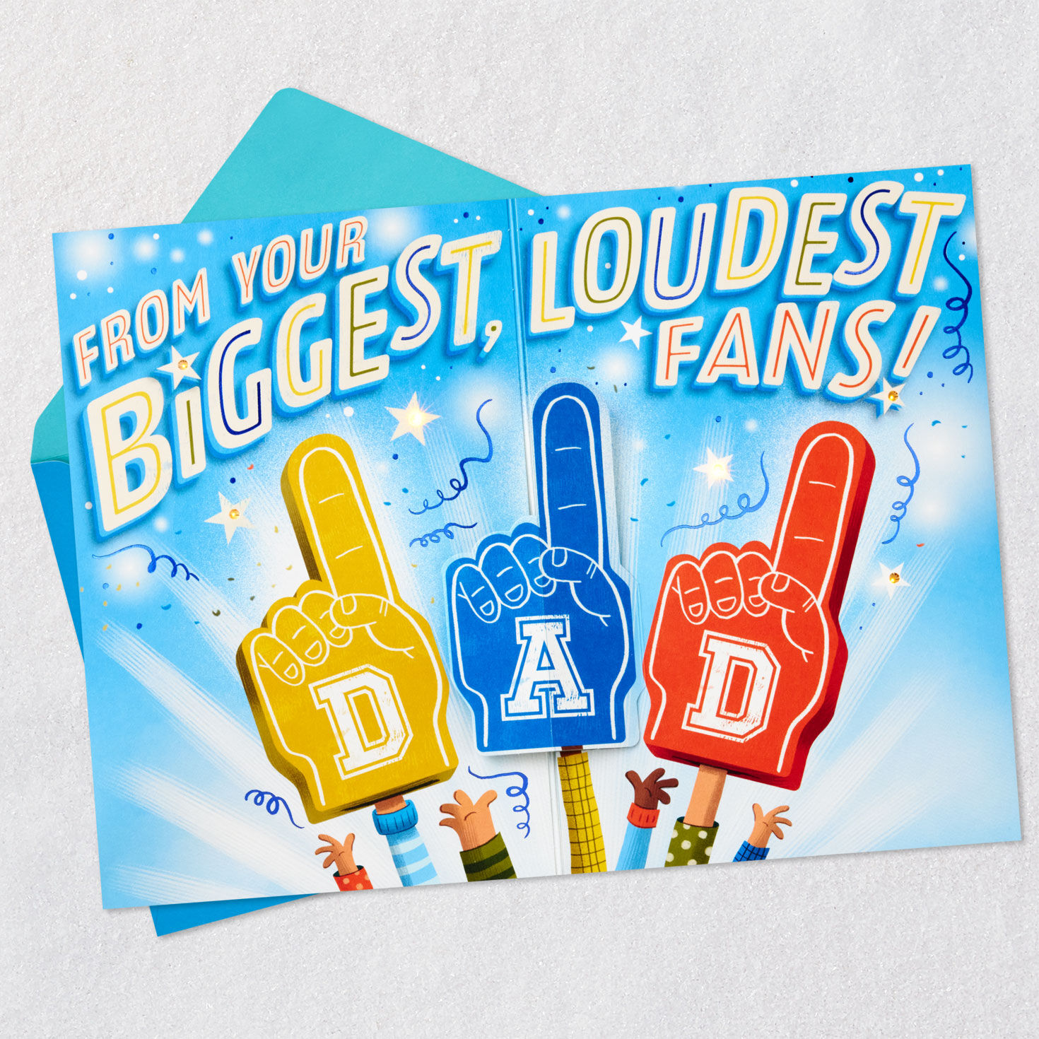 Light Blue with Stars Pop-up Father's Day Card Open card with envelope image number 2