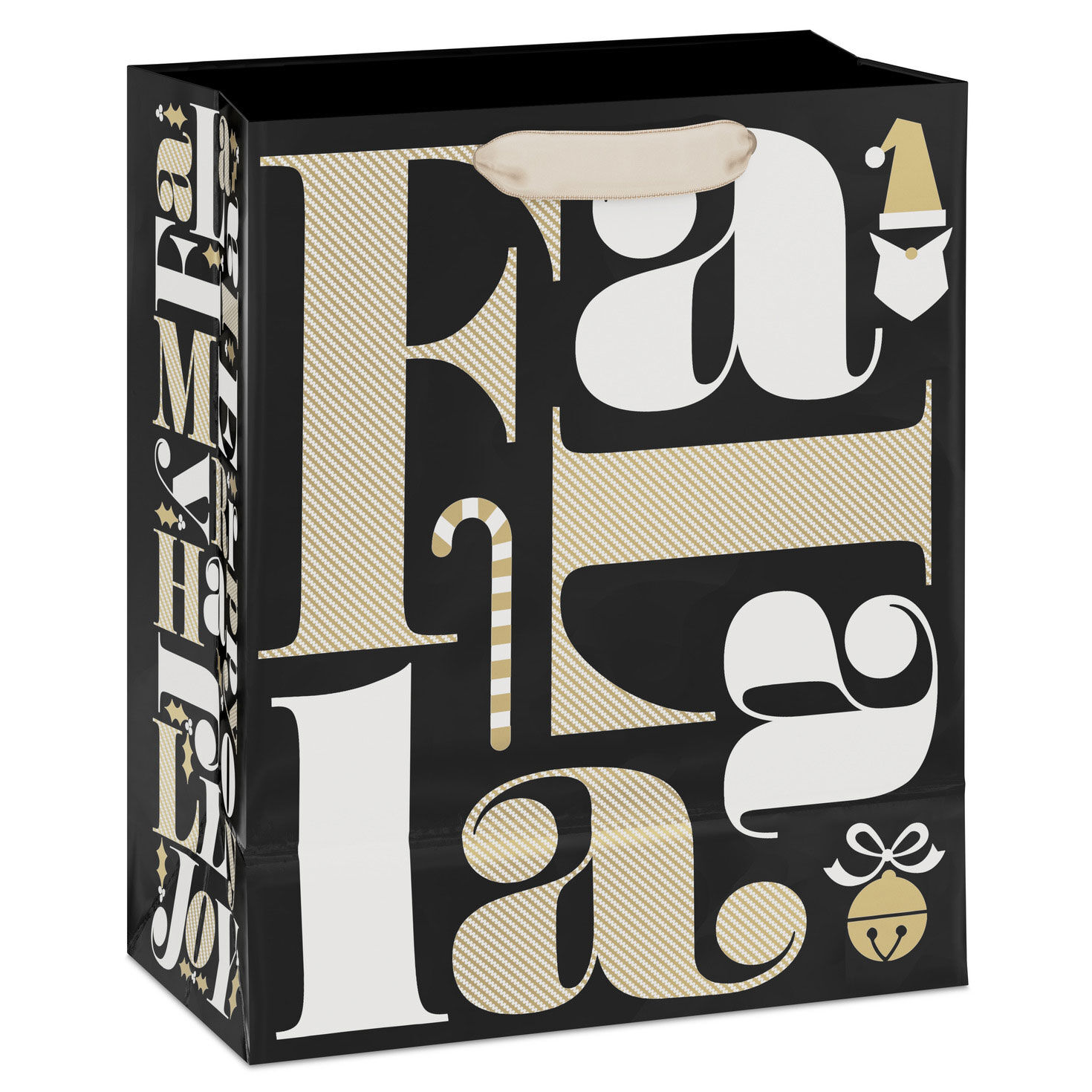 Black and Gold Fa La La Medium Holiday Gift Bag Back image number 6