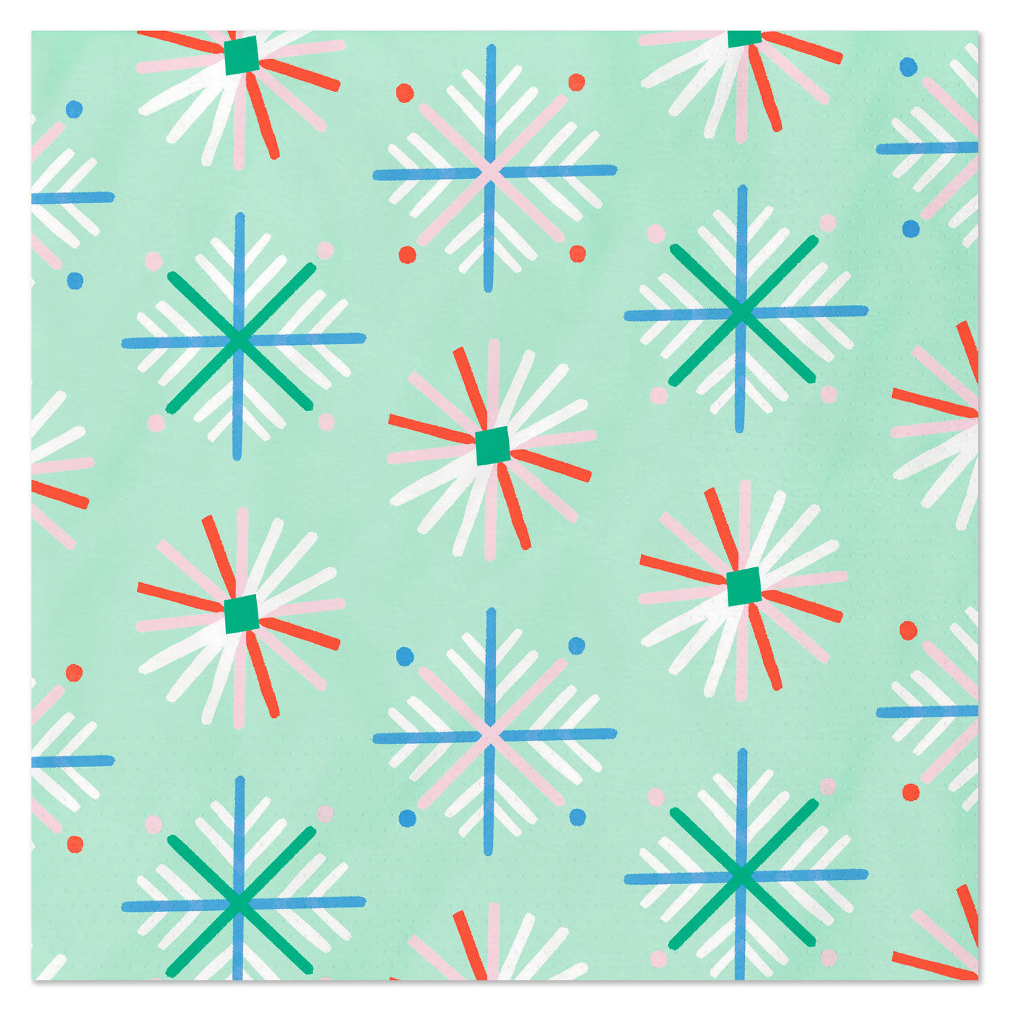 Colorful Snowflakes on Mint Dinner Napkins, Pack of 20