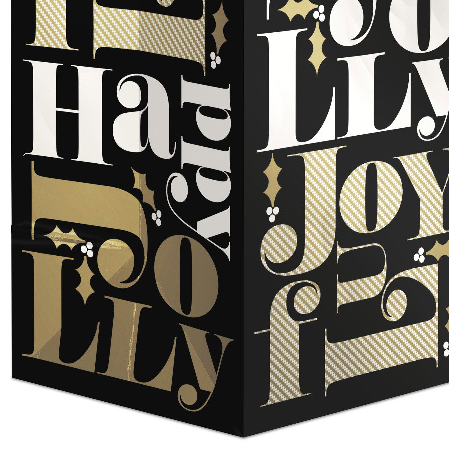 Black and Gold Fa La La Christmas Bottle Bag Base/Side Detail image number 5