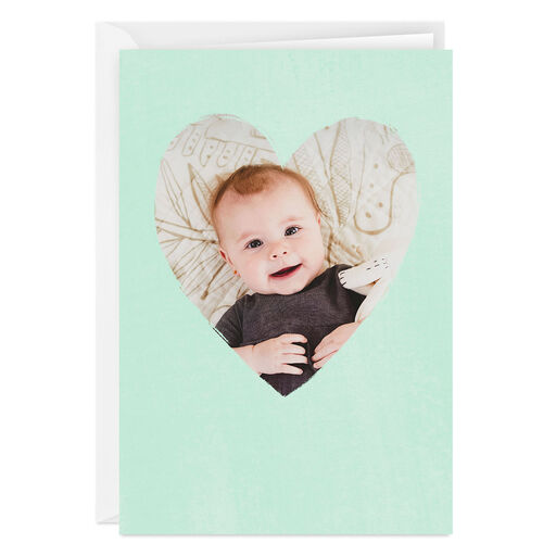 Personalized Mint Green Heart Frame Photo Card, 