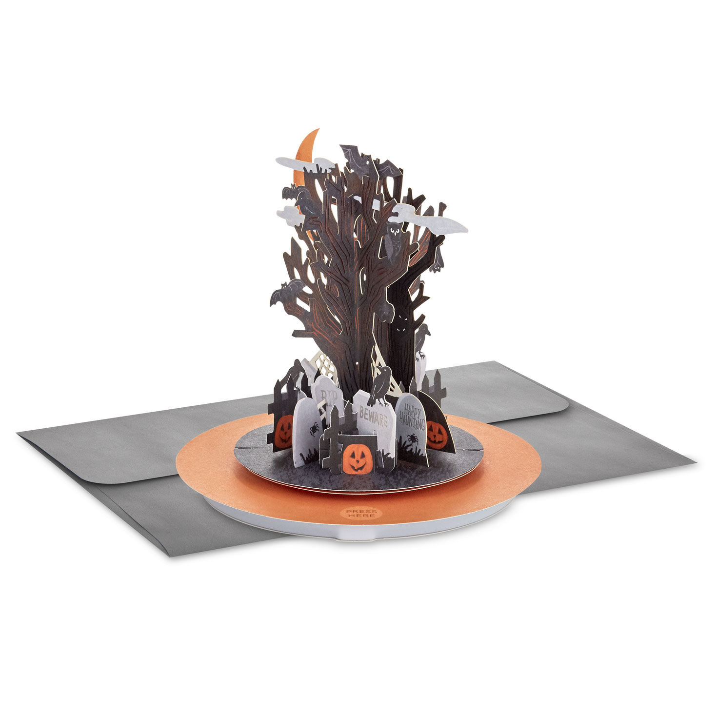 Spinning Graveyard Musical Halloween Pop-Up Card Pop-up Card with Envelope image number 4