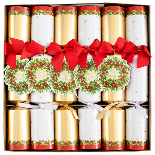 Caspari Holly and Berry Wreath Christmas Crackers, Set of 6, 