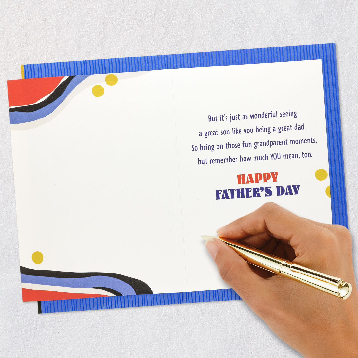Blue and Red Abstract Art Fathers Day Card for Son signing card image number 6