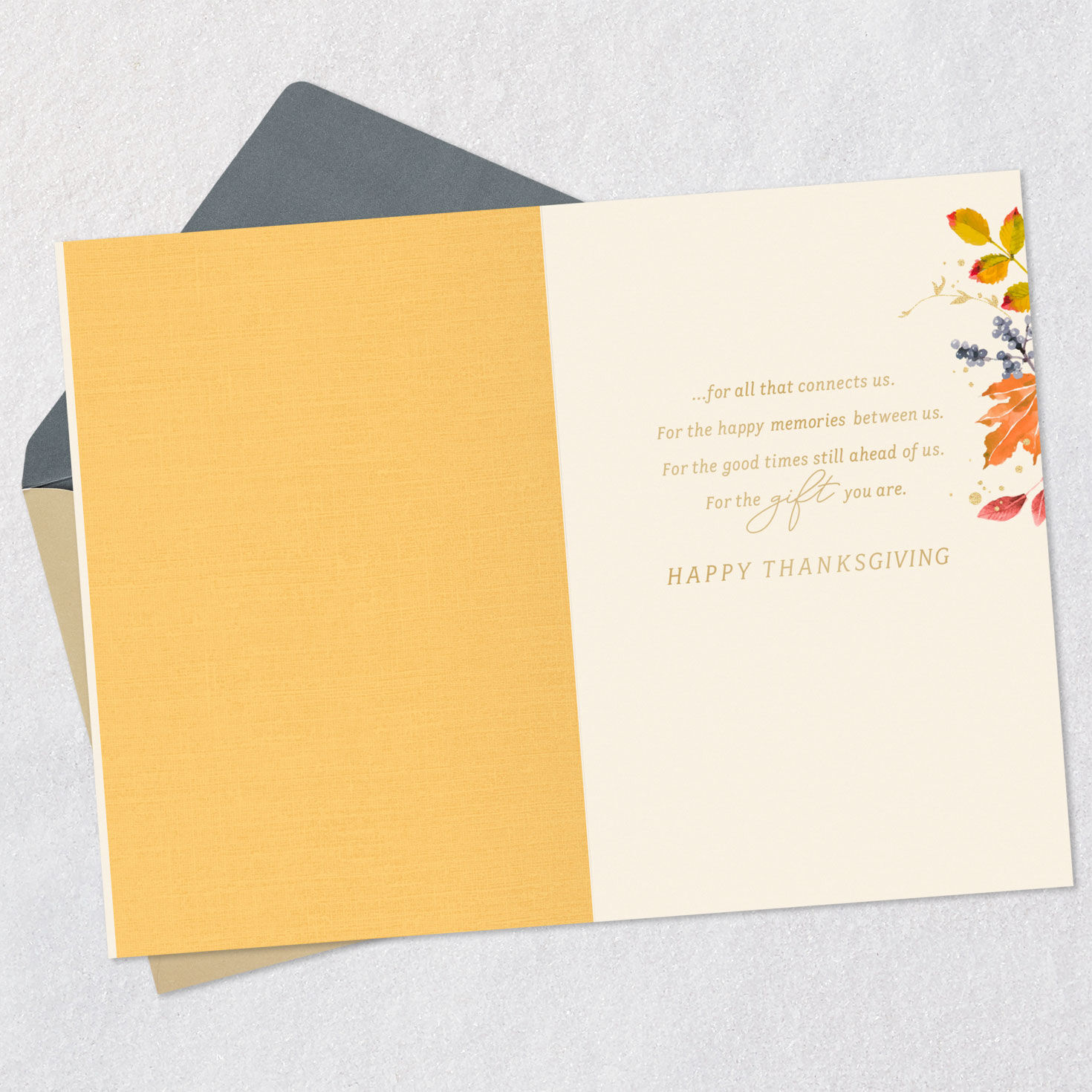 Autumn Leaves and Heart Thanksgiving Card Open card with envelope image number 3
