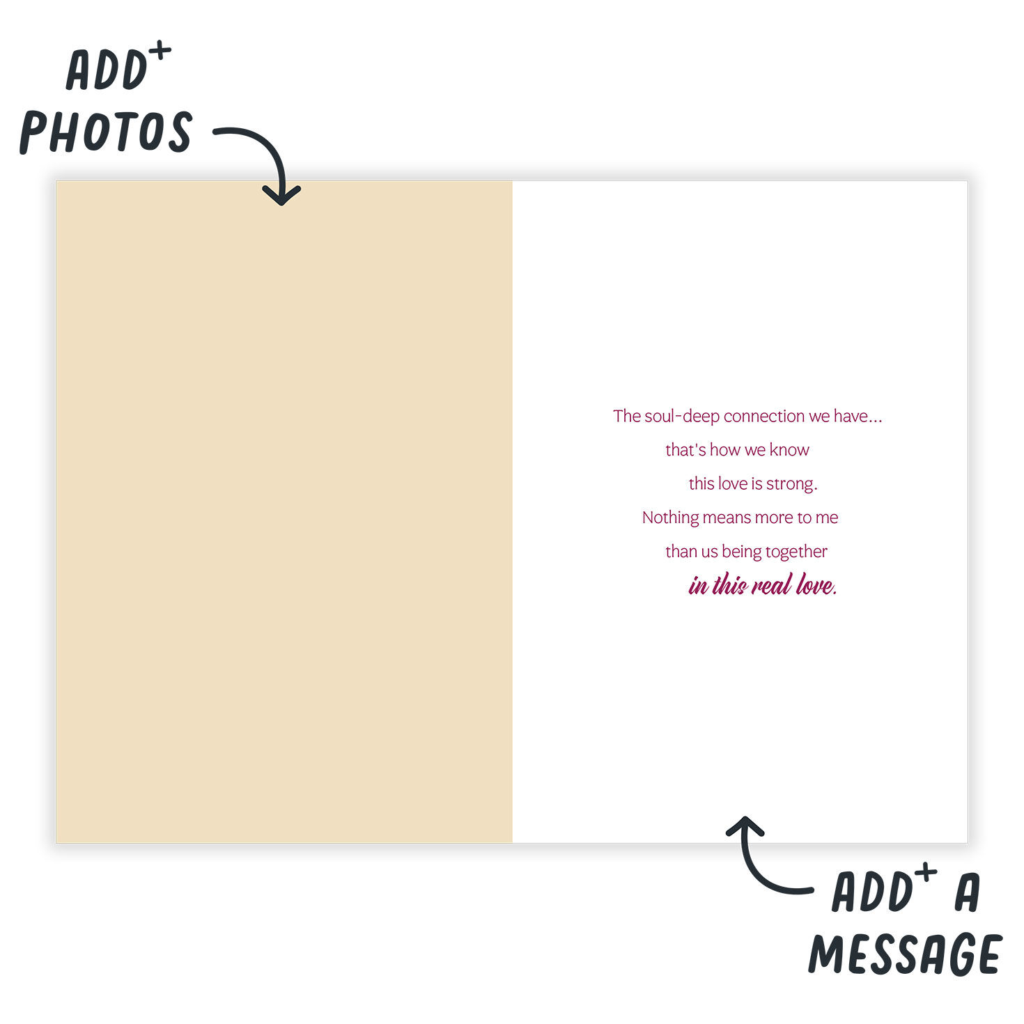 Two Black Hands Personalized Love Card Open Card indicating personalization image number 3