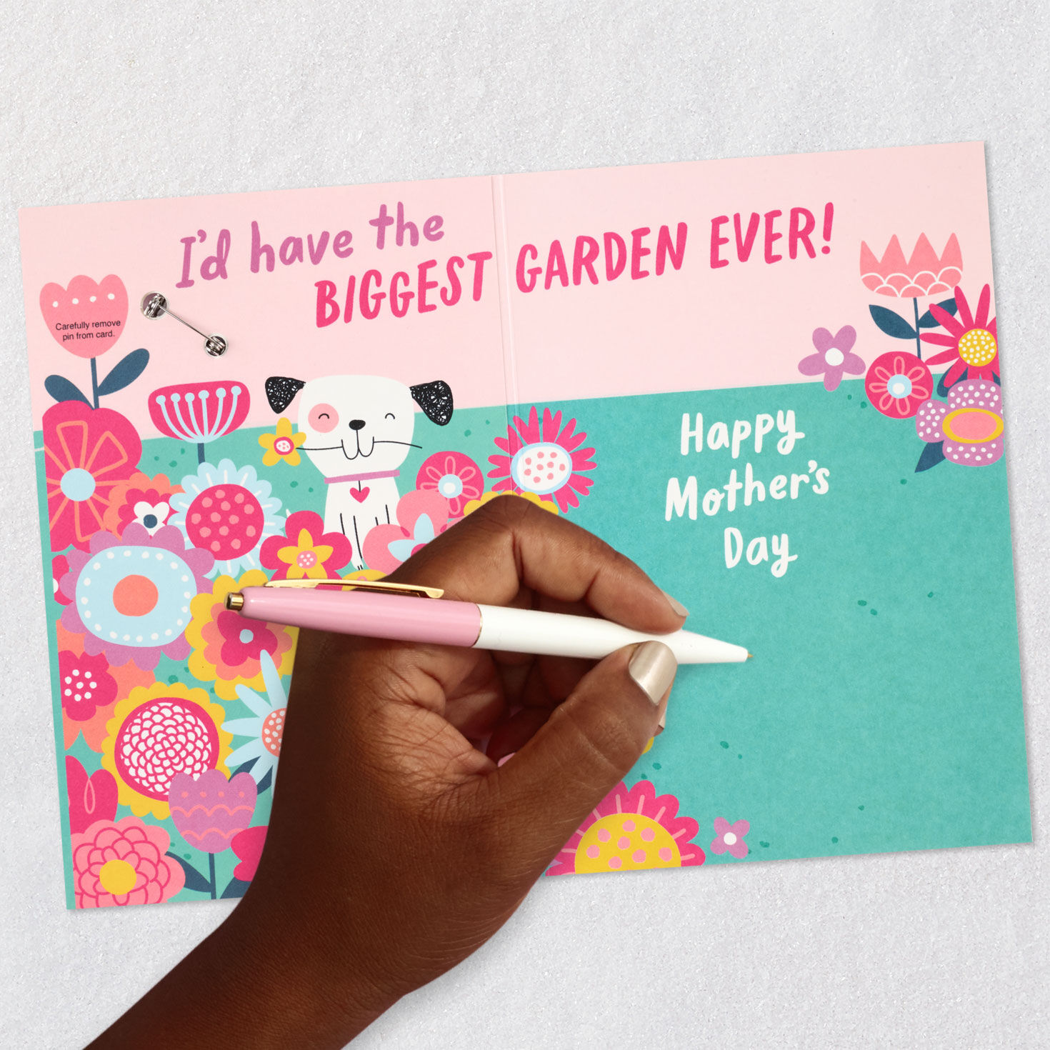 Felt Flower Pin with Dog Grandma Mother's Day Card signing card image number 7