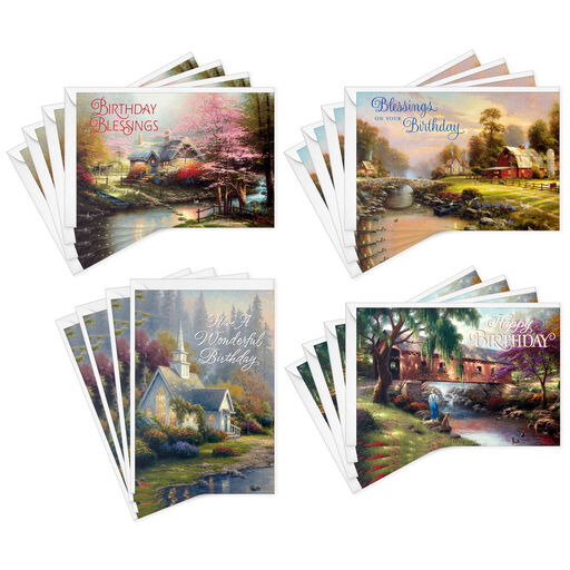 Thomas Kinkade Peaceful Blessings Religious Boxed Birthday Cards Assortment, Pack of 12, 