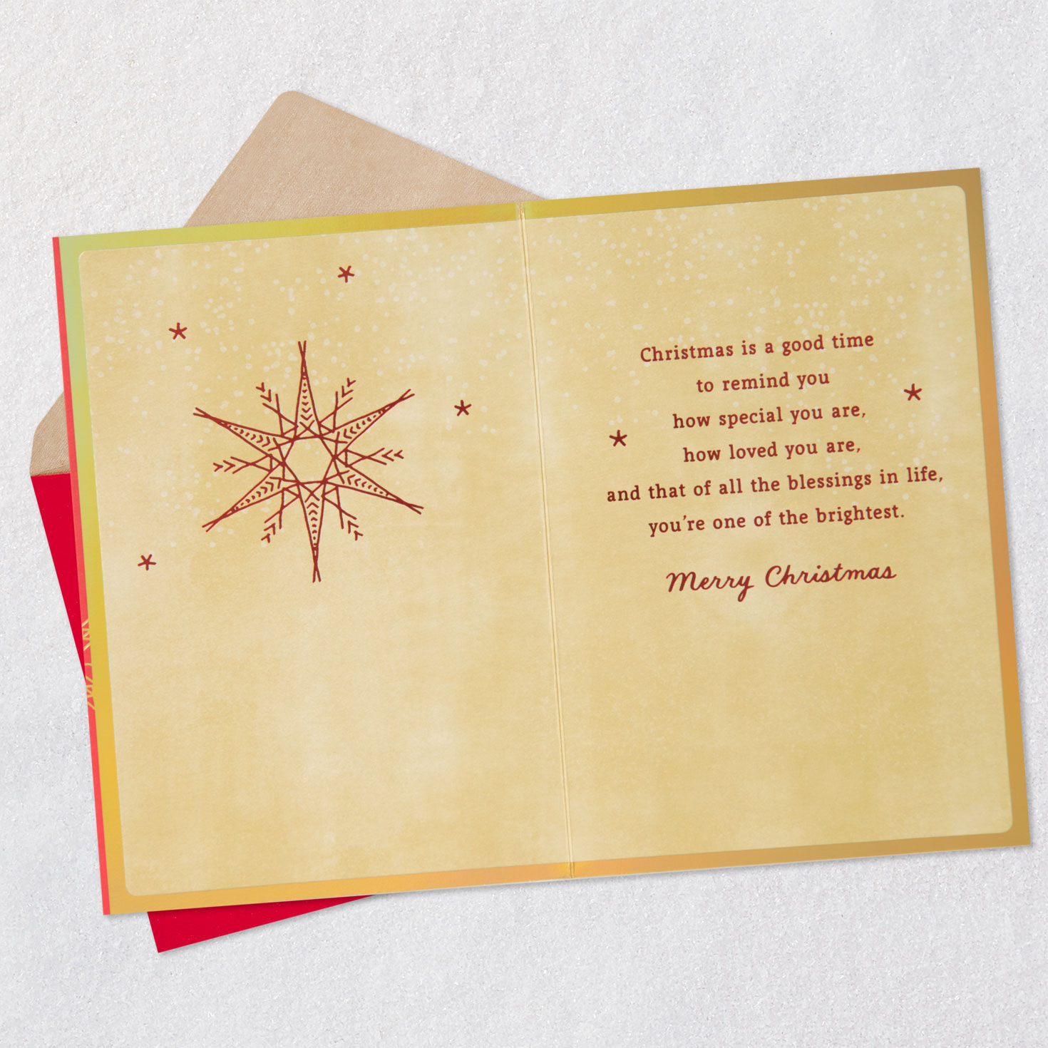 Gold Angel on Red Christmas Card for Granddaughter Open card with envelope image number 3