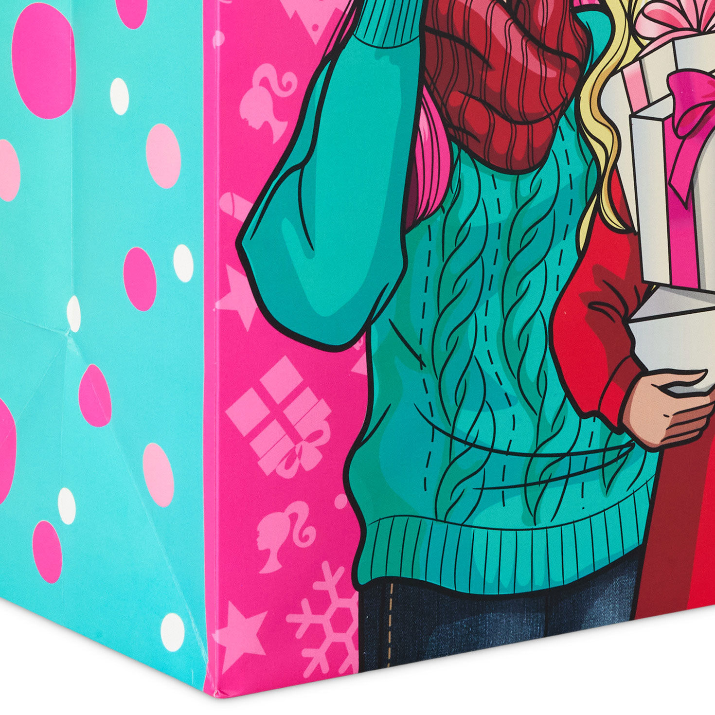 Barbie and Friends Hot Pink Large Holiday Gift Bag Base/Side Detail image number 5