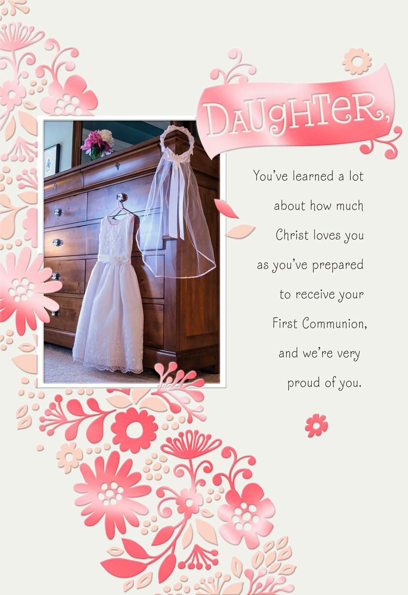 White Dress and Veil First Communion Card for Daughter