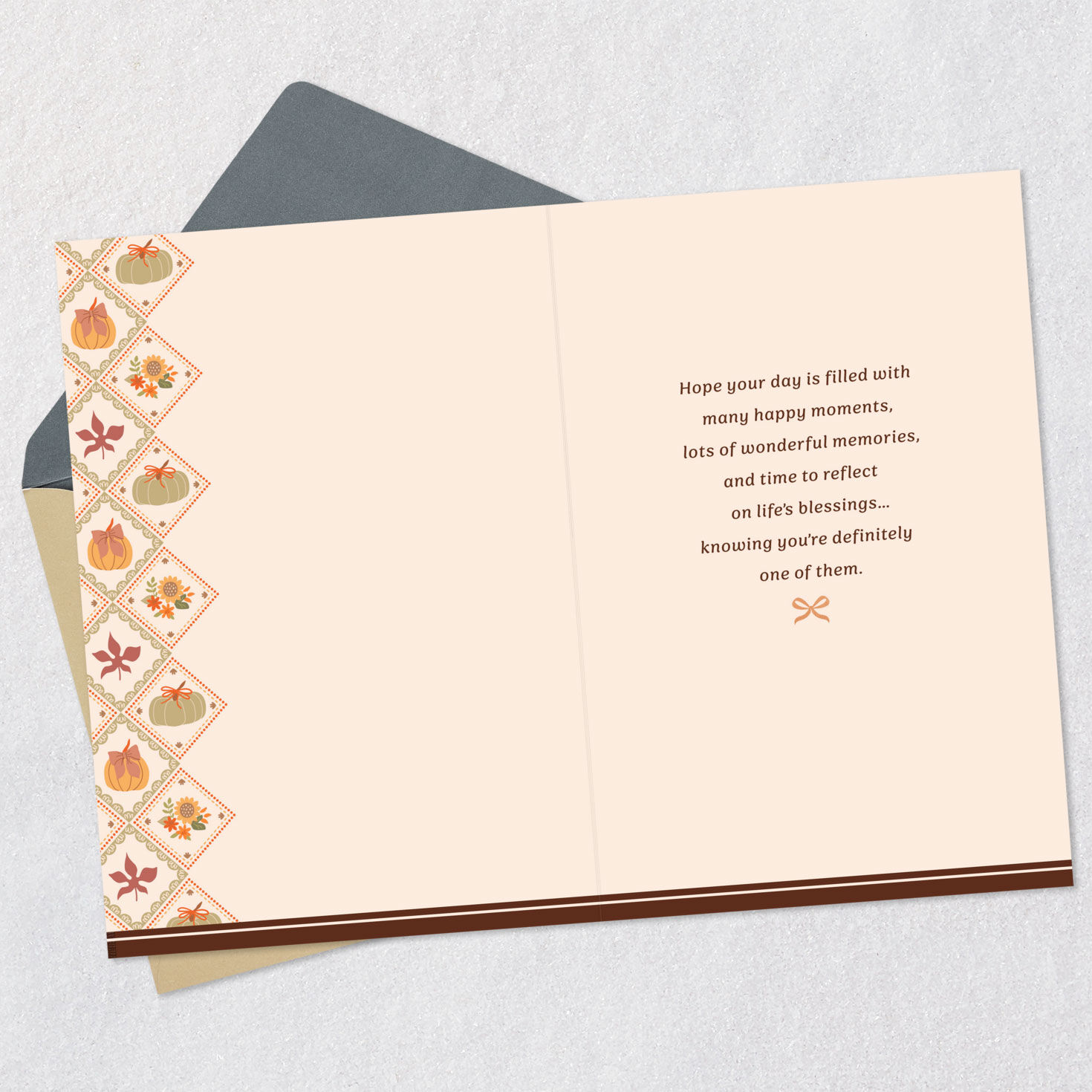 Pumpkins and Bows Thanksgiving Card for Granddaughter Open card with envelope image number 3