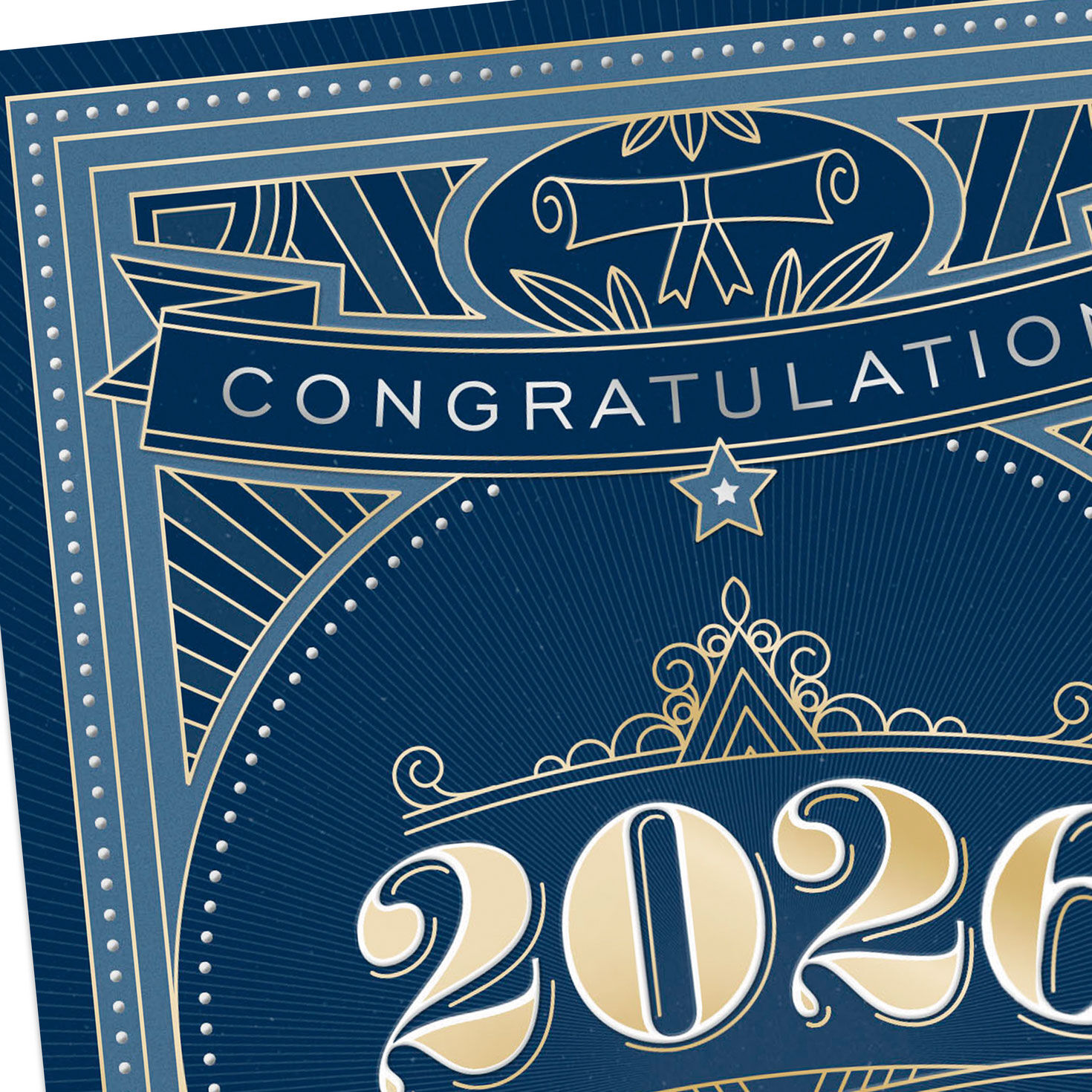Blue and Gold Art Deco Grad Icons 2026 Graduation Card Card Front Detail image number 4