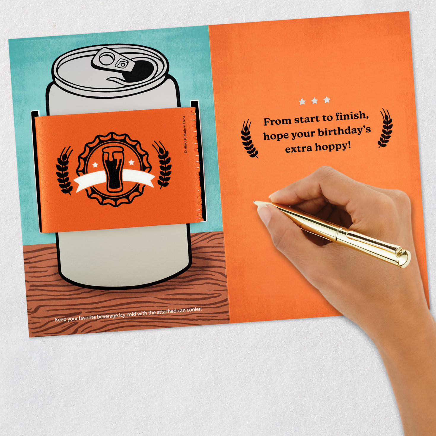 Beer Can Funny Birthday Card With Can Cooler signing card image number 7