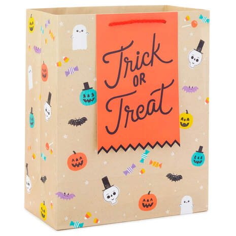 13" Trick or Treat on Kraft Large Halloween Gift Bag, , large