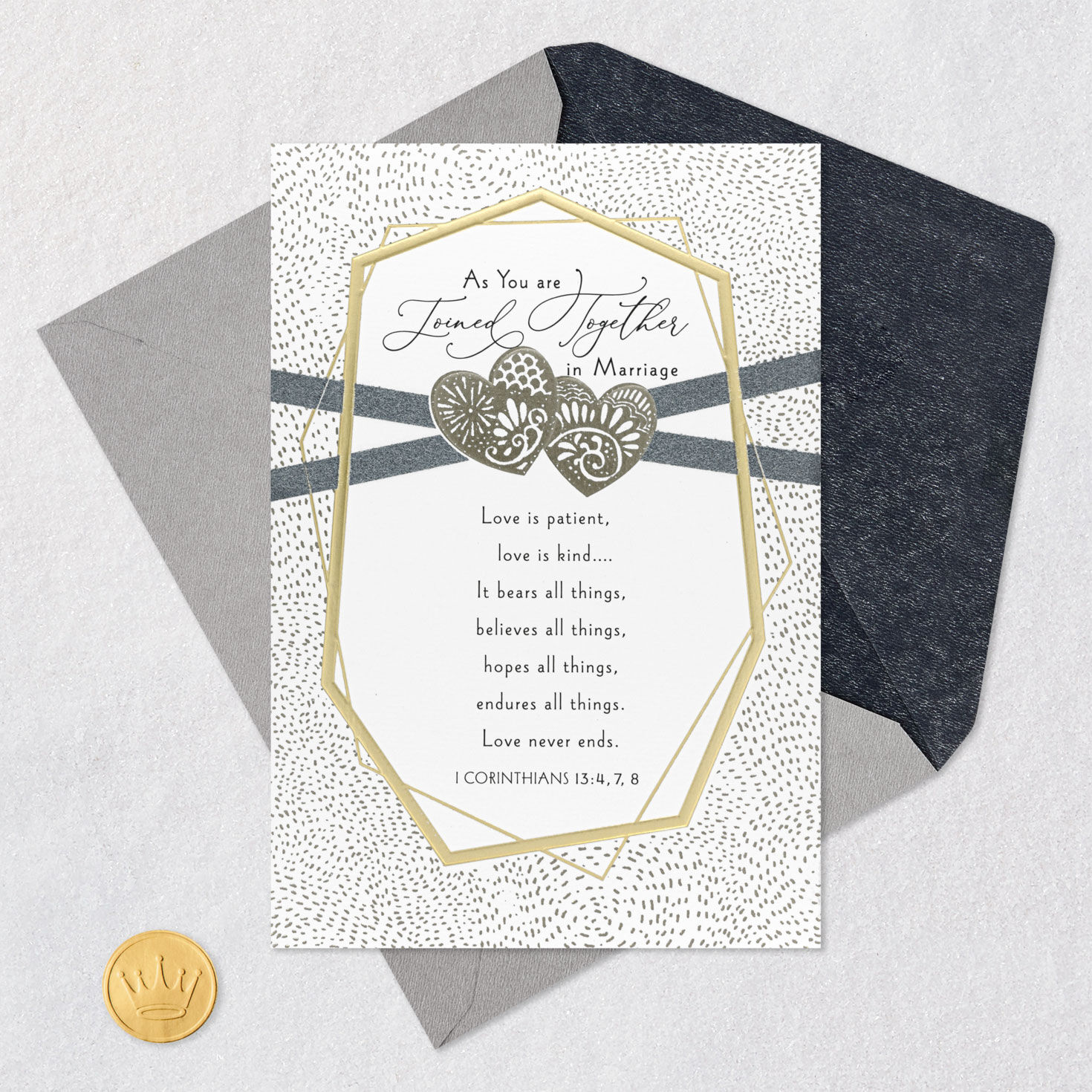 Silver and Gold Geometric Christian Wedding Card Card Front with Envelope and Gold Seal image number 5