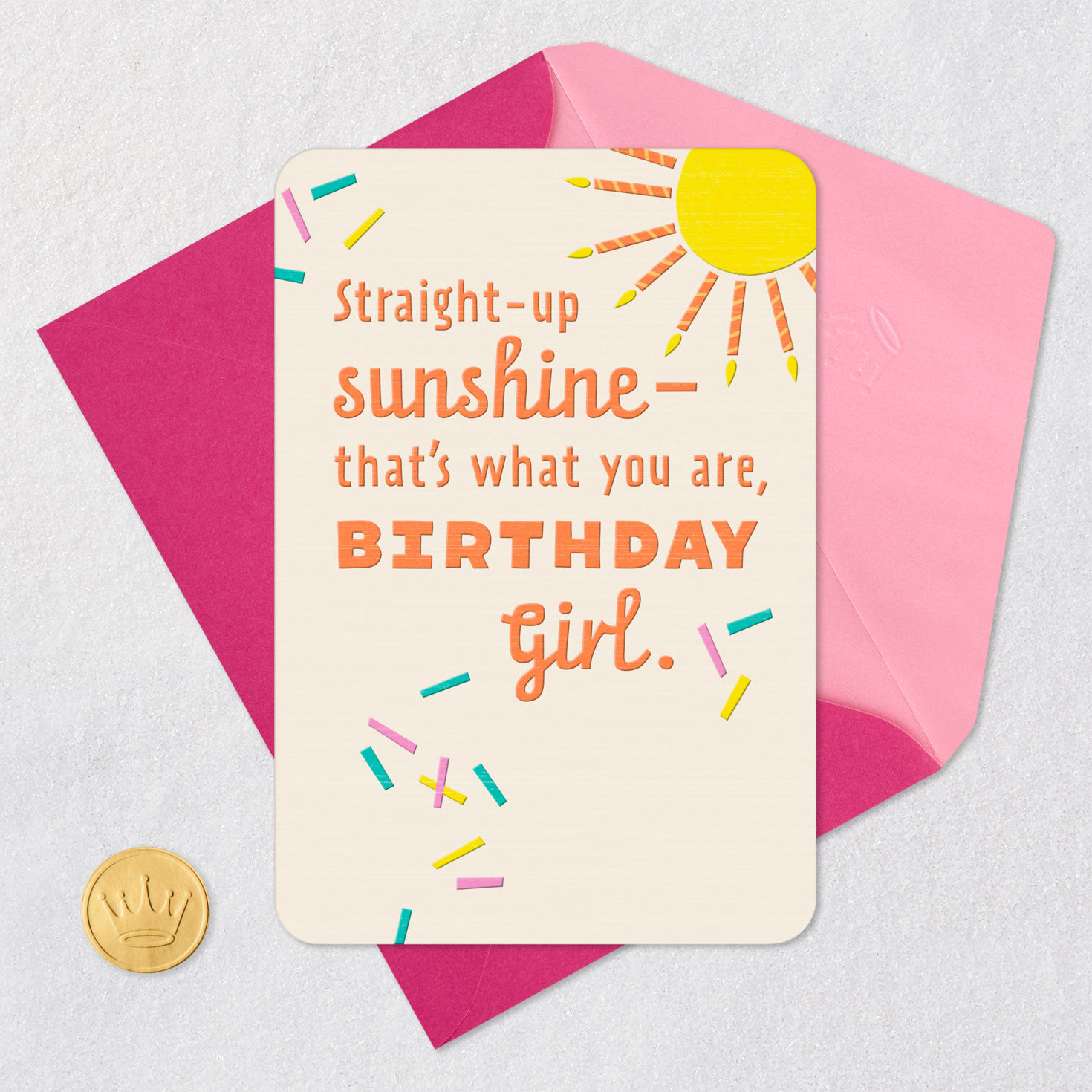 Candle Sun and Confetti Birthday Card for Her Card Front with Envelope and Gold Seal image number 5