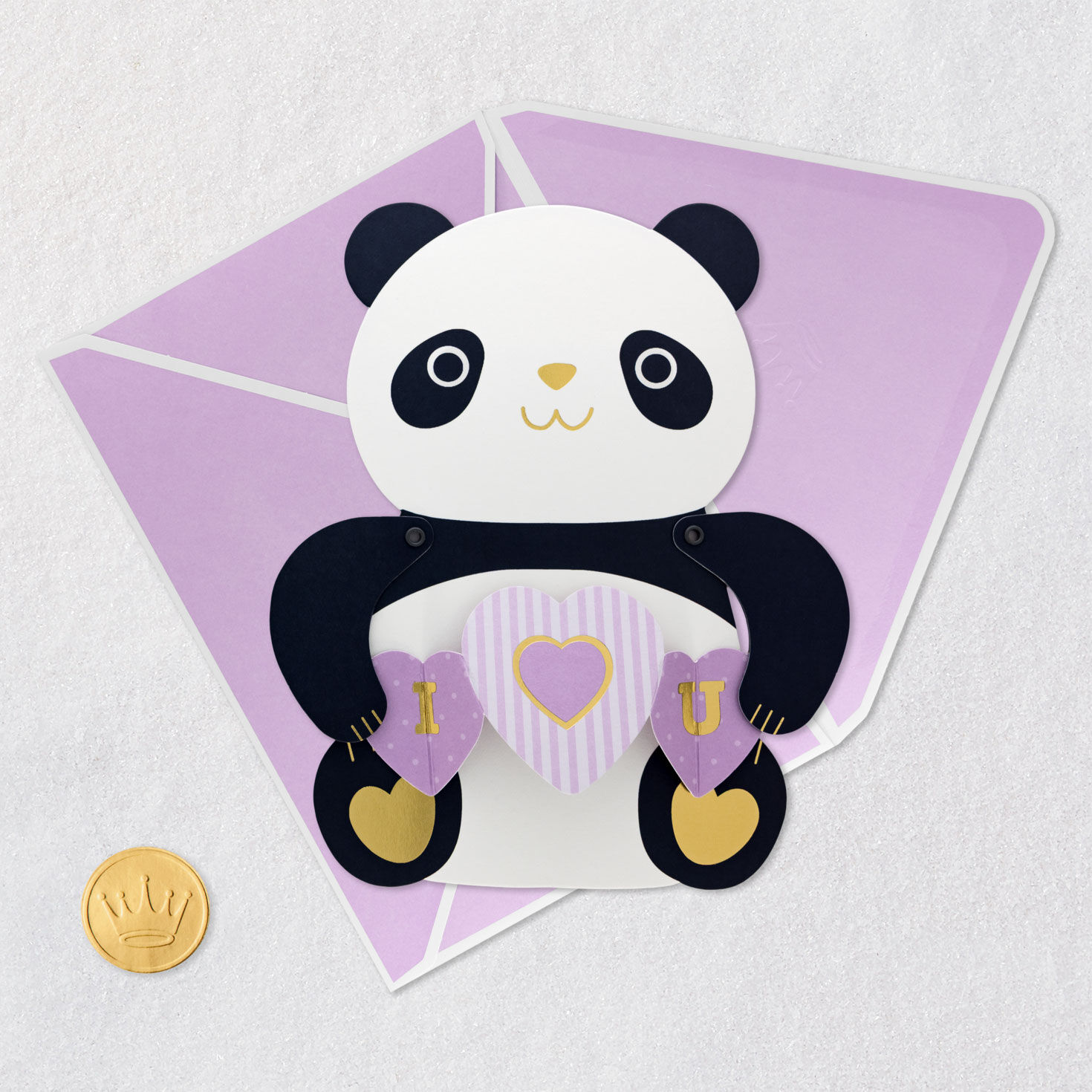 Panda Bear With Hearts Paper Craft Mother's Day Card Card Front with Envelope and Gold Seal image number 6