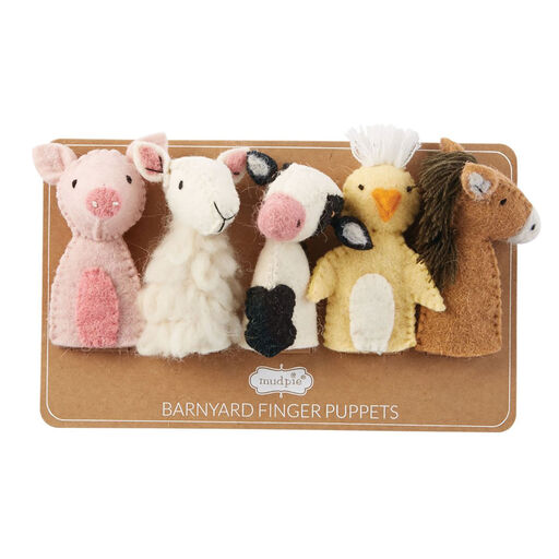 Mud Pie Wool Barnyard Finger Puppets Set, 5 Pieces, 