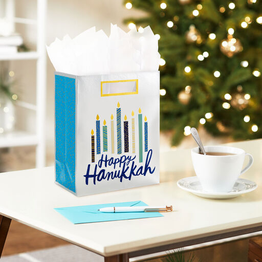 9.6" Happy Hanukkah Candles Medium Gift Bag, 