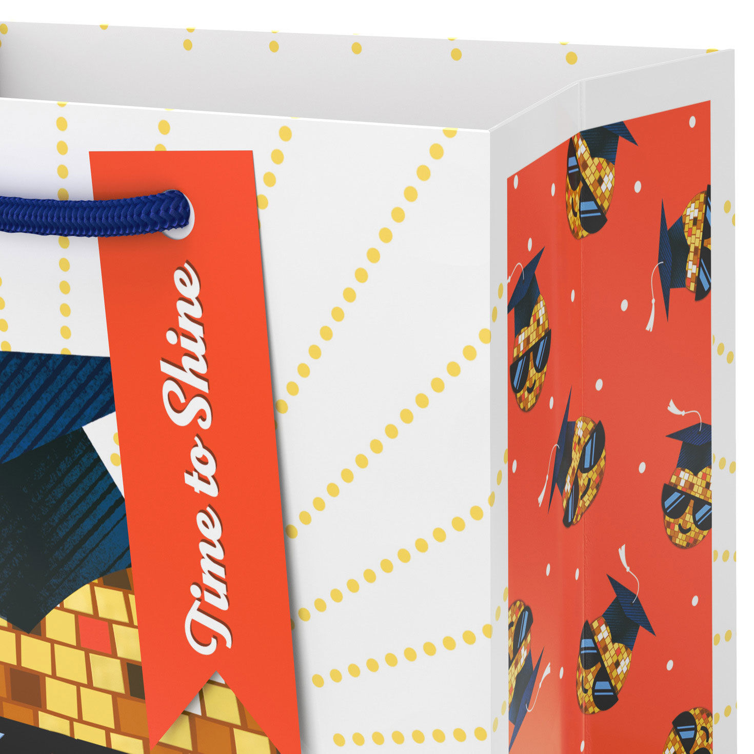 Smiling Disco Ball Sun in Grad Cap Small Gift Bag Handle Detail image number 4