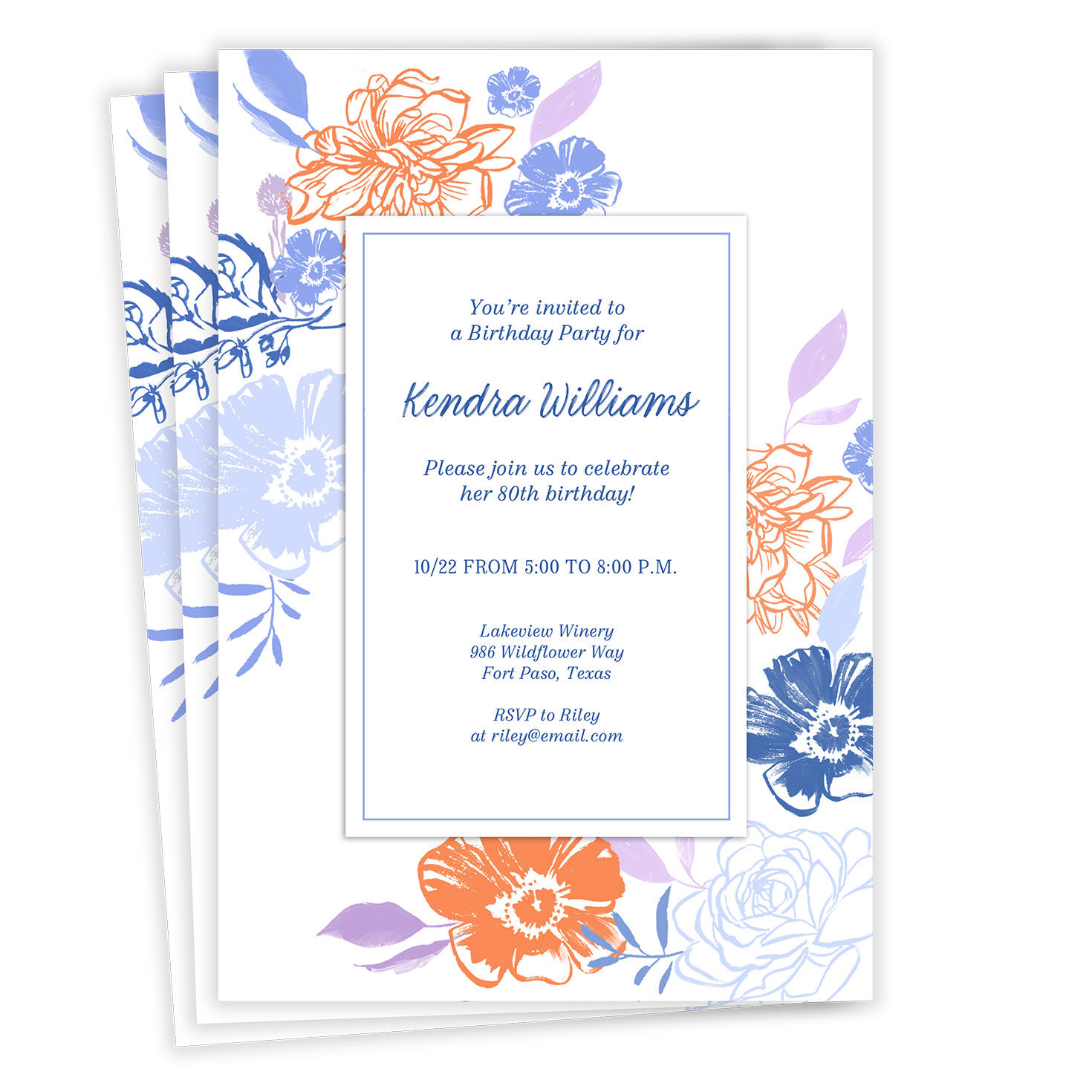 Sapphire Garden Party Flat Birthday Invitation