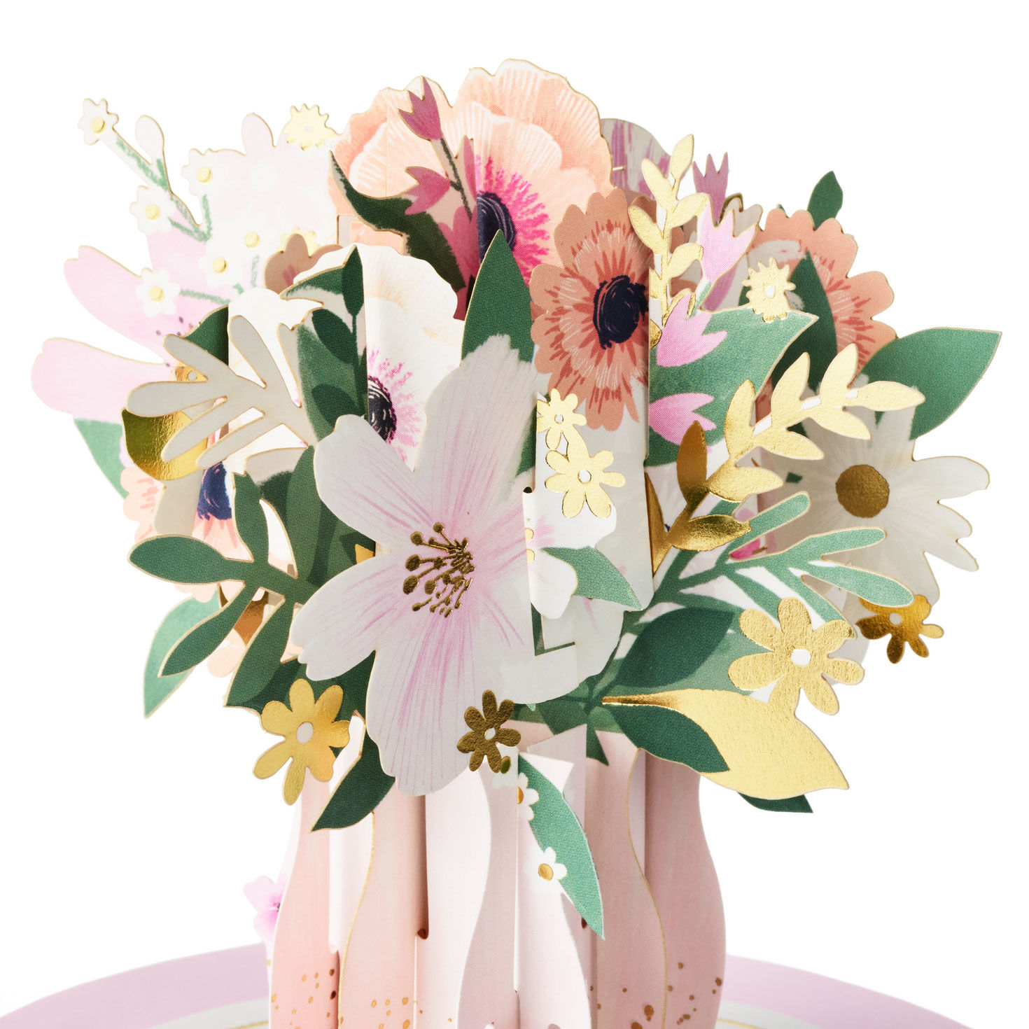 Spinning Pink and Gold Floral Bouquet Pop Up Card pop up detail image number 6