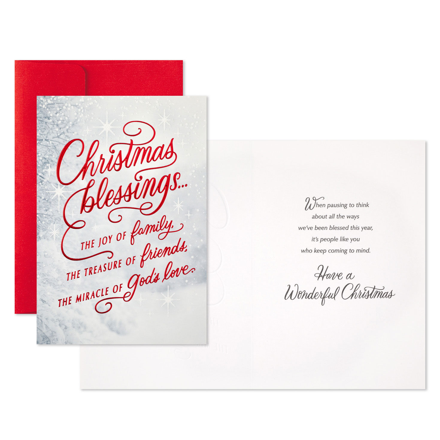 Red Script and Snowy Evergreens Boxed Christmas Cards, Pack of 16, , large image number 3