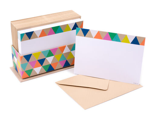 Triangle Trim Blank Flat Note Cards in Caddy, Box of 50, 