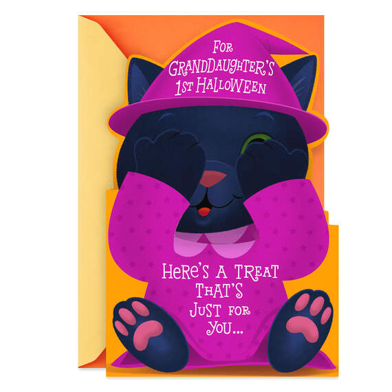 Peek-a-Boo Cat First Halloween Card for Granddaughter, , large image number 1