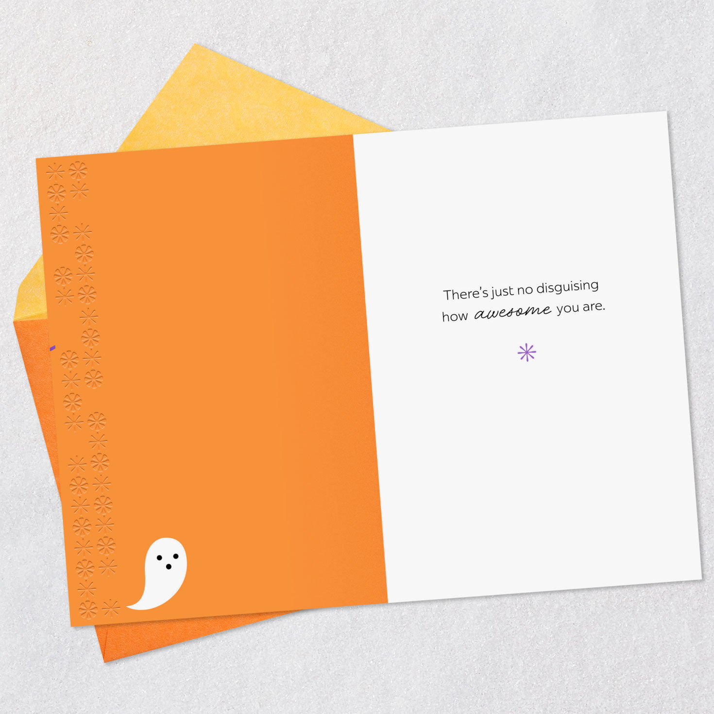 Ghosts on Orange and Purple Halloween Card Open card with envelope image number 3