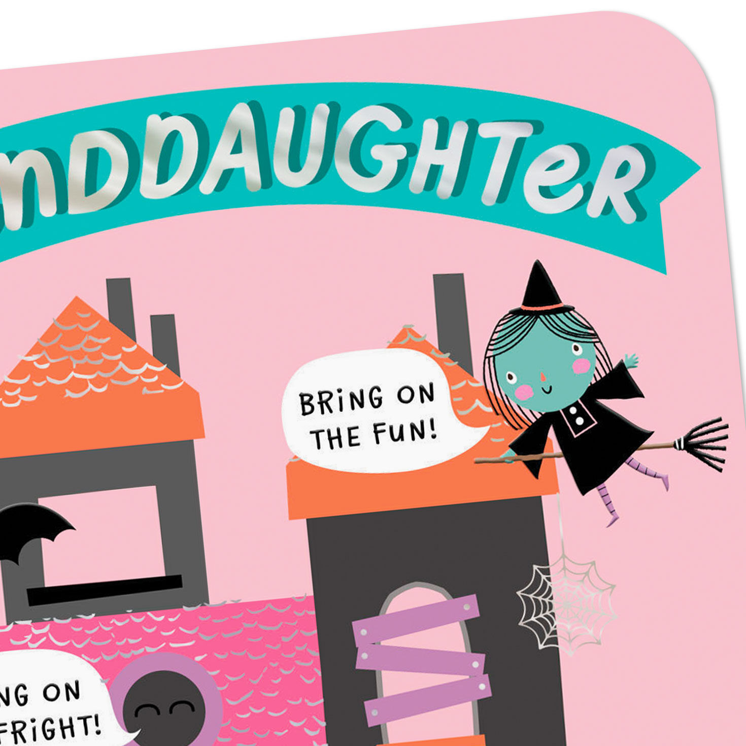 Pink Haunted House Halloween Card for Granddaughter Card Front Detail image number 4