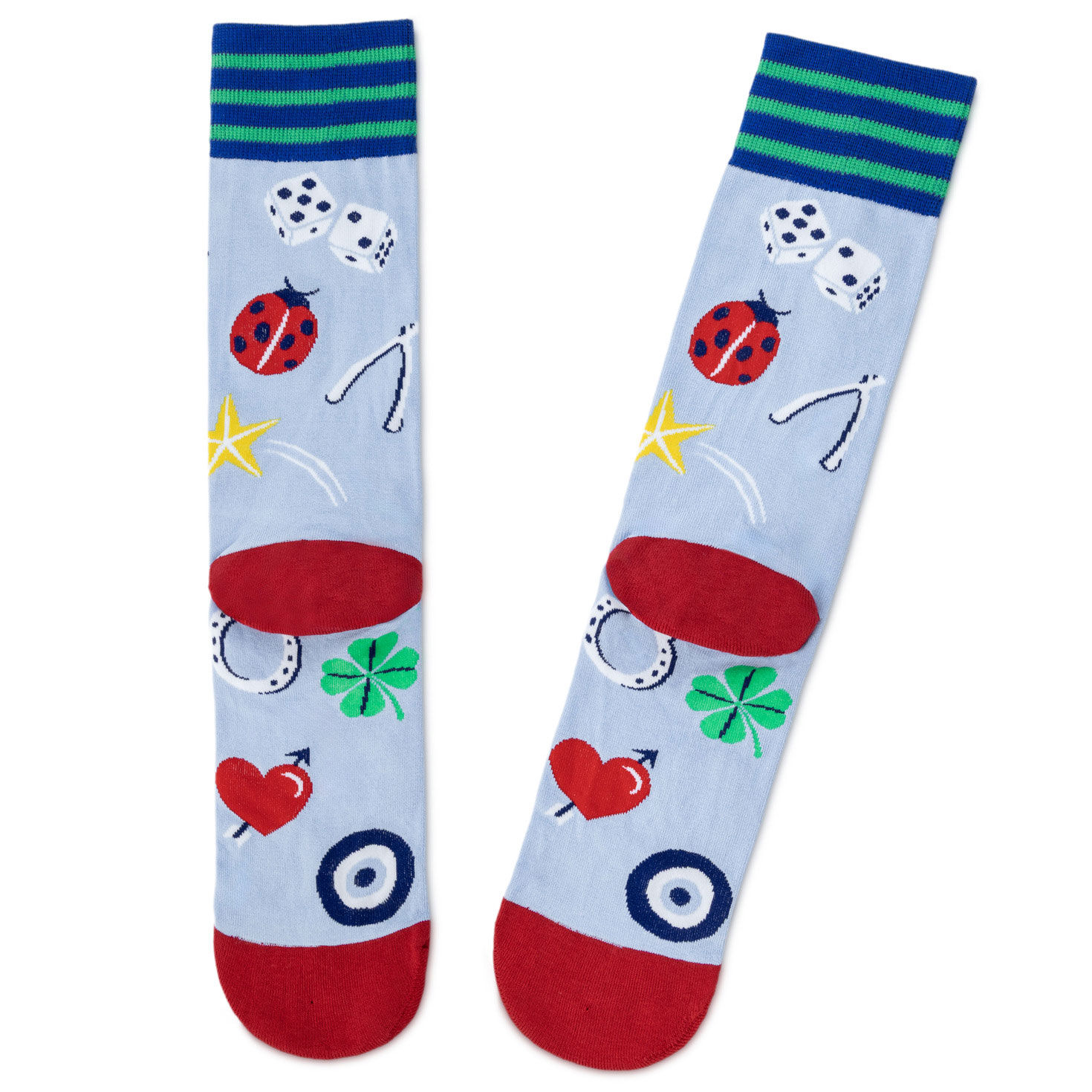 Feeling Lucky Blue Crew Socks With Lucky Icons back image number 2