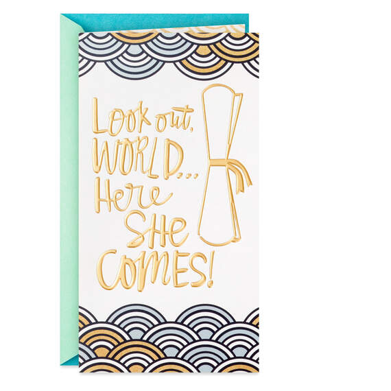 Look Out World Money Holder Graduation Card for Her, , large image number 1