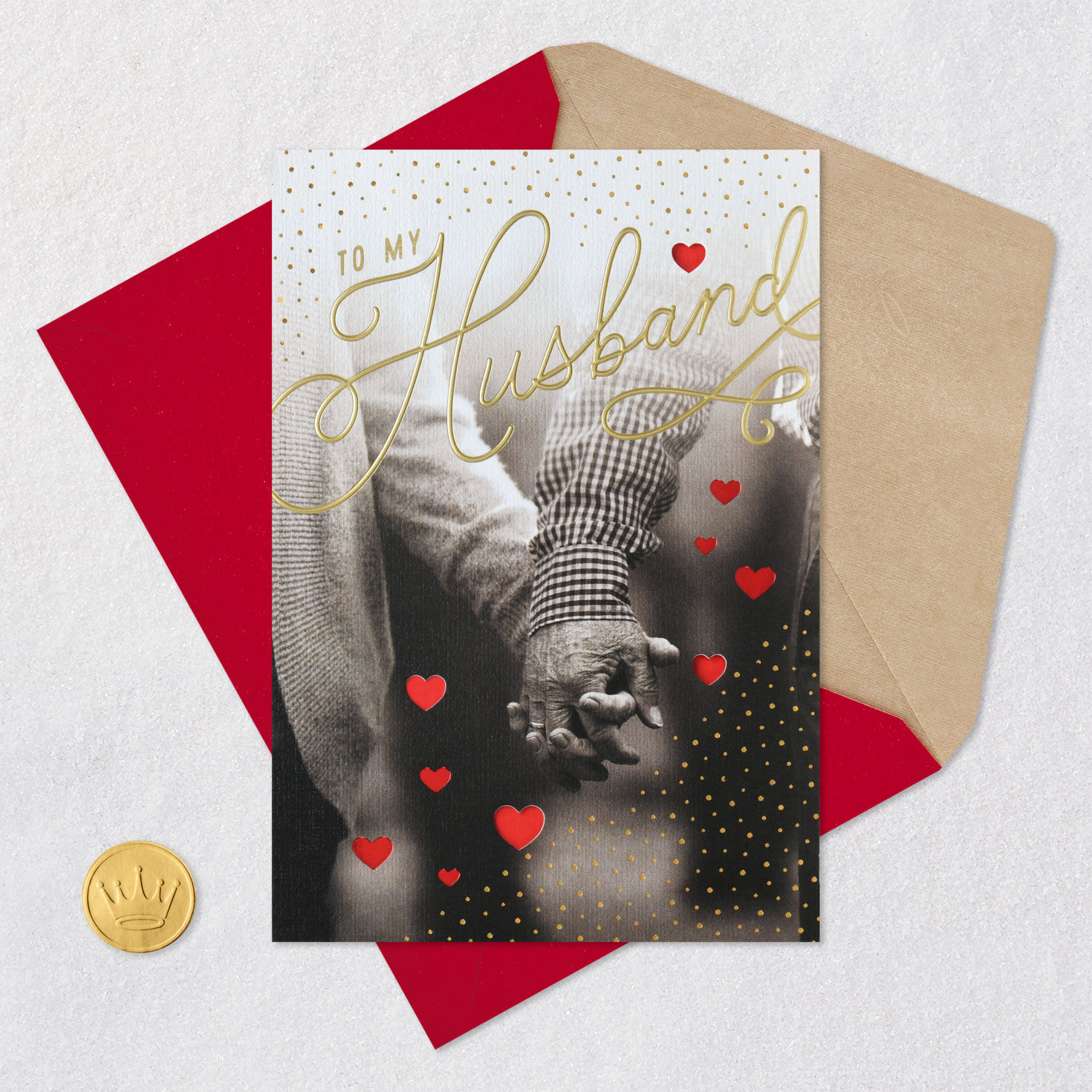 Older Couple Holding Hands Husband Valentine's Card Open card with envelope image number 6