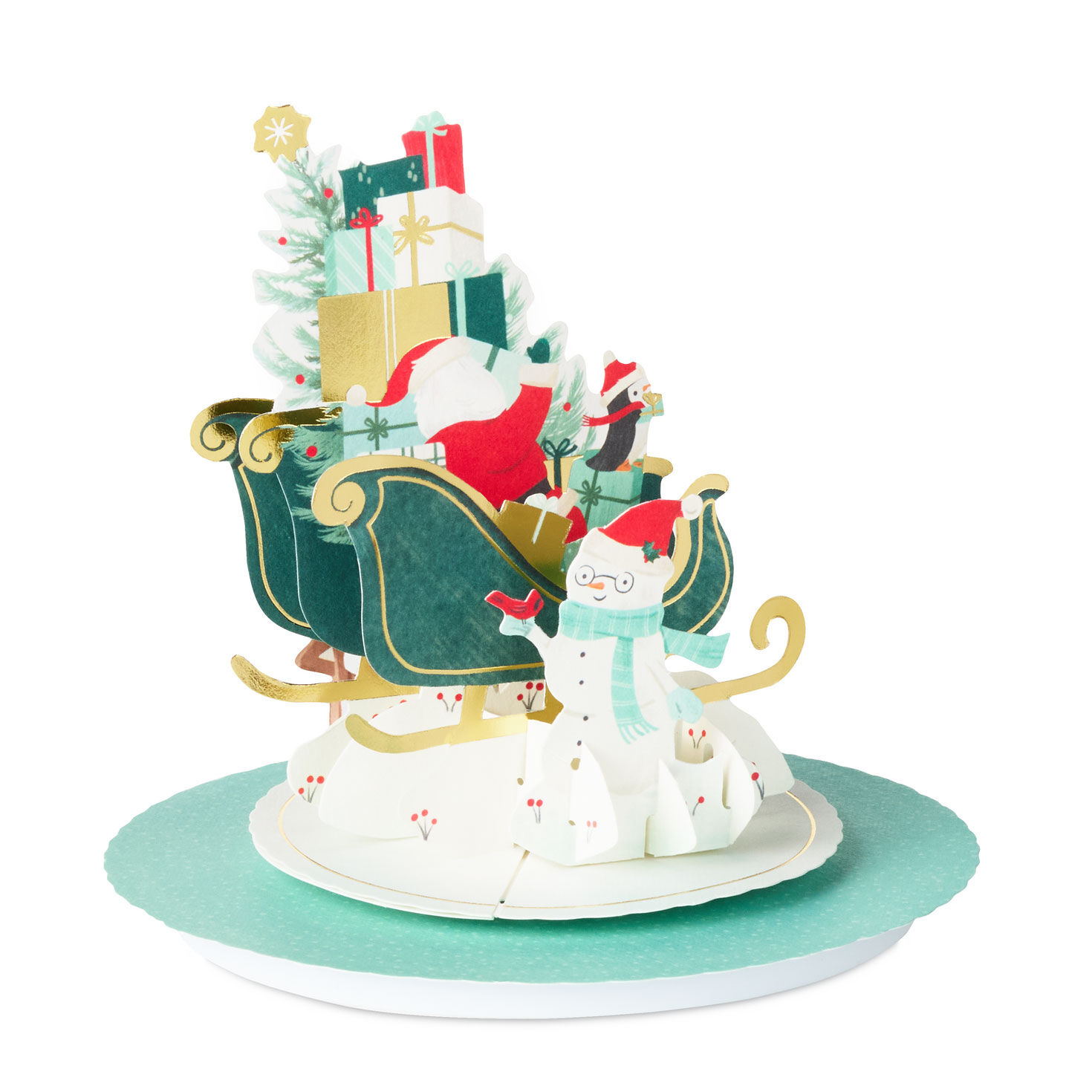 Santa in Sleigh Pop-Up Christmas Card With Sound Pop-up Card back image number 4