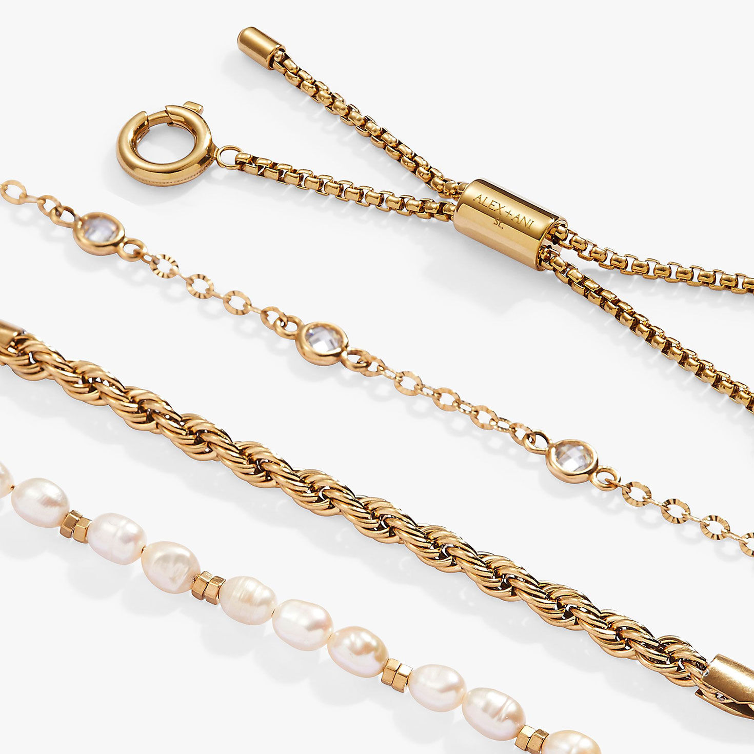 Alex And Ani Crystal + Pearl Stranded&trade; Bracelet Set upclose view image number 3