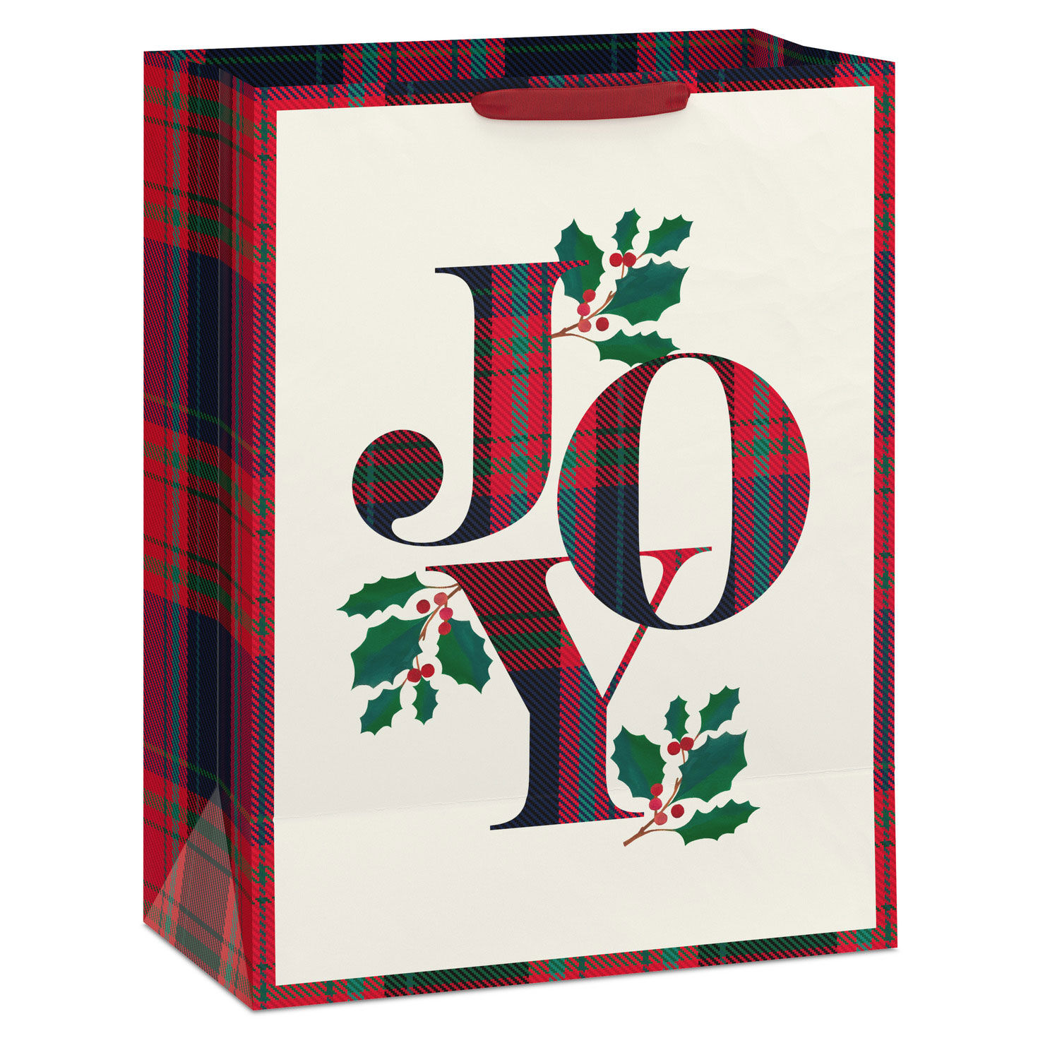 Plaid and Holly on Cream Jumbo Christmas Bag Back image number 6