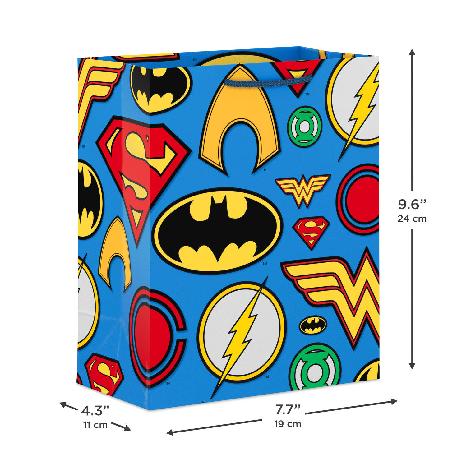 DC Comics Super Hero Logos on Blue Medium Gift Bag measurement image number 3