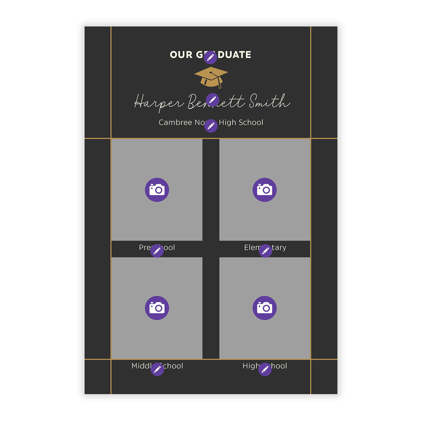 Photo Grid on Gray Personalized Grad Announcement Card Front indicating personalization image number 5