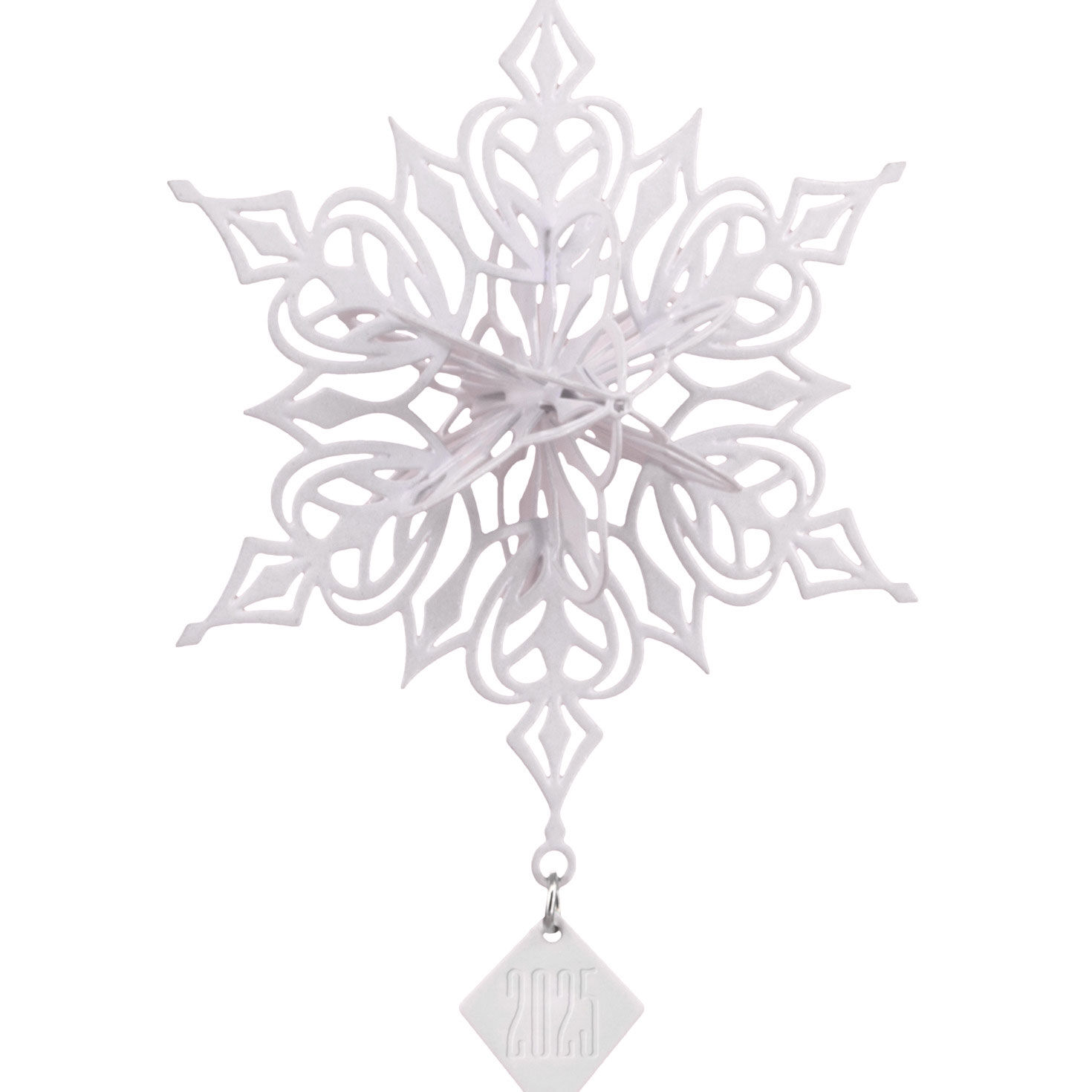 White 3D Snowflake 2025 Charm Christmas Ornament closeup view image number 5