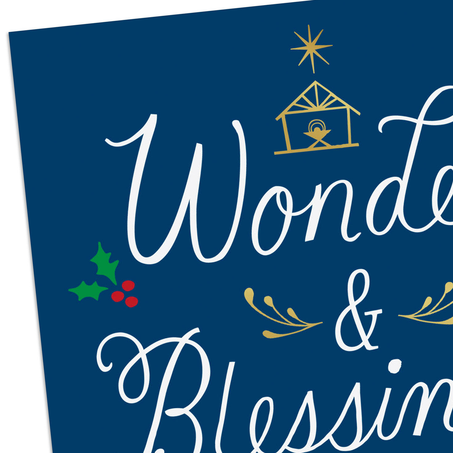 Holly on Blue Religious Christmas Cards Pack Card Cover Detail image number 5