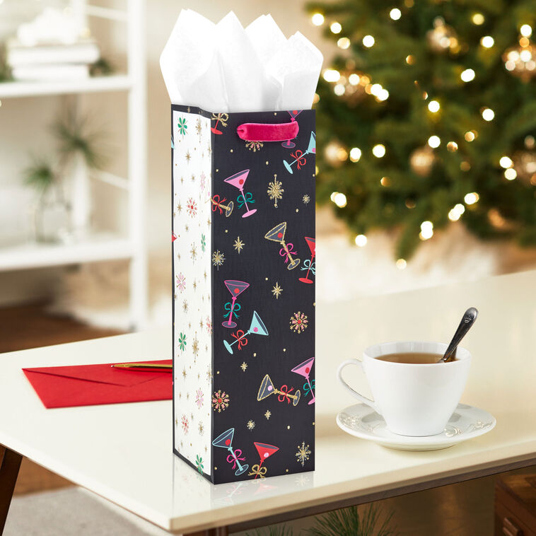 Lacey Chabert Tiny Tinis on Black Wine Gift Bag In Use image number 2