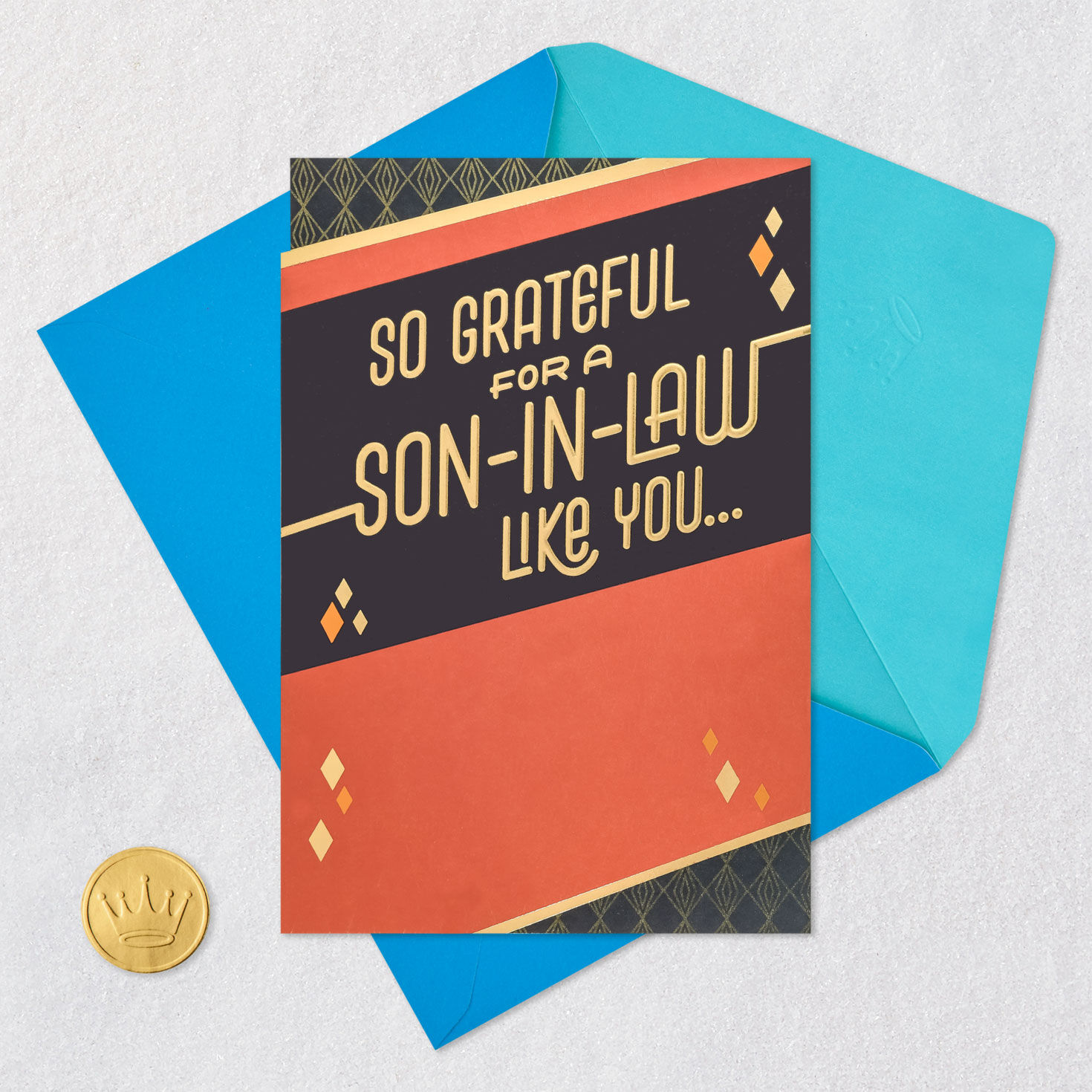Warm Diagonal Bands Son-in-Law Father's Day Card Card Front with Envelope and Gold Seal image number 5