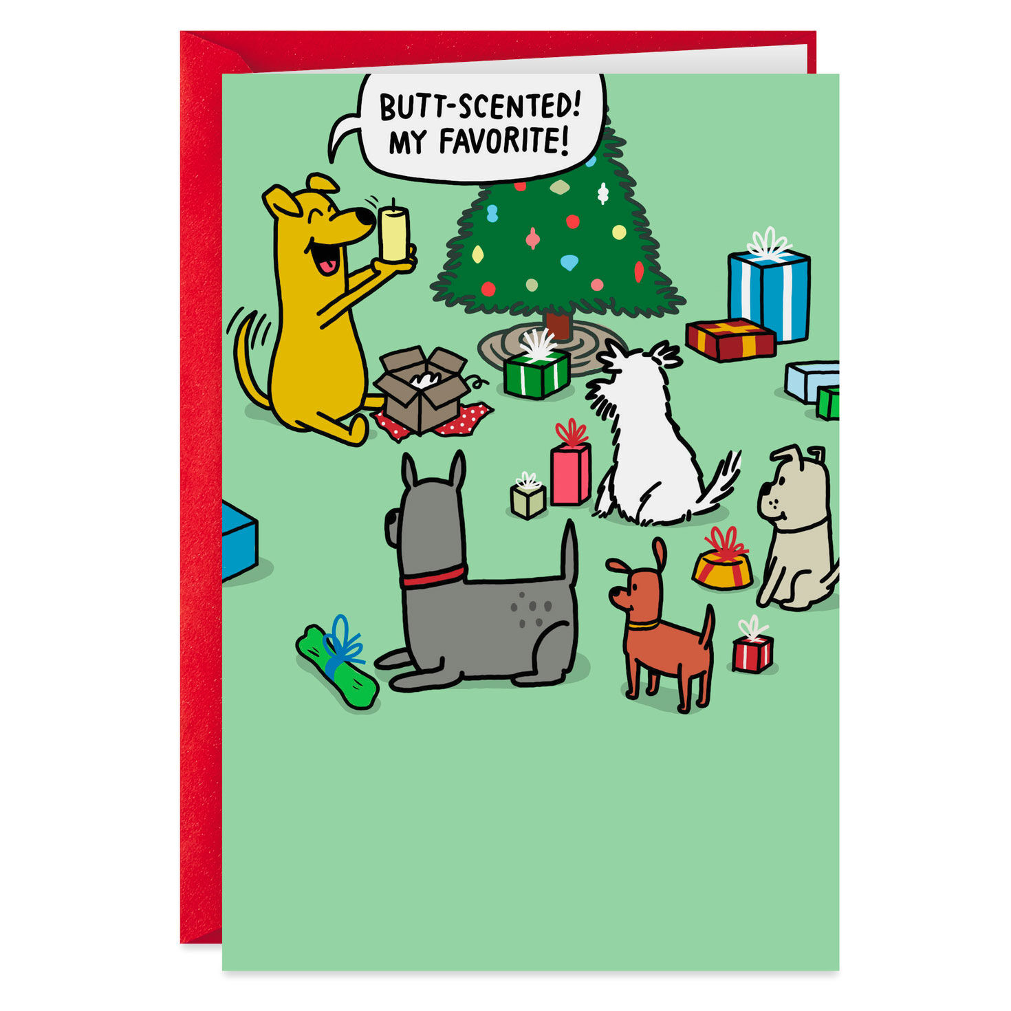 Dog Opening Presents Funny Christmas Card