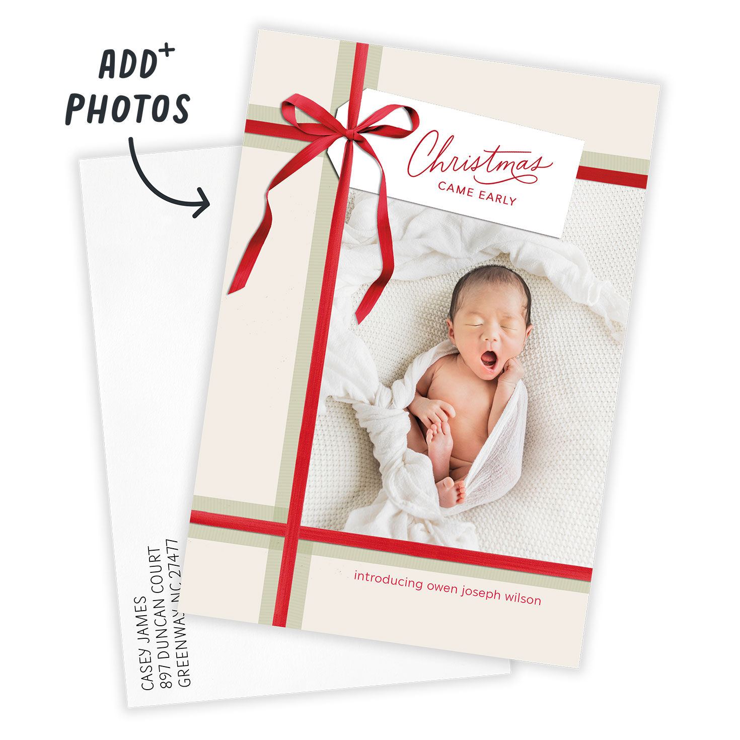 Christmas Came Early Baby Personalized Photo Card Card with Envelope indicating personalization image number 2