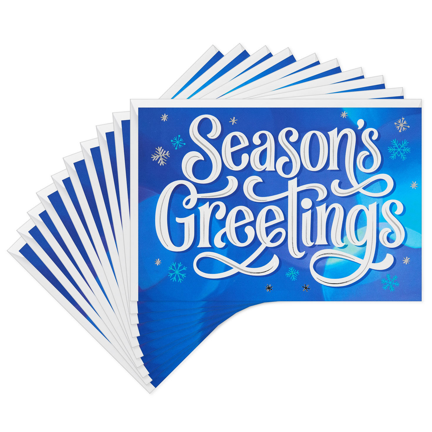 Snowflakes on Blue Christmas Cards, Pack of 10