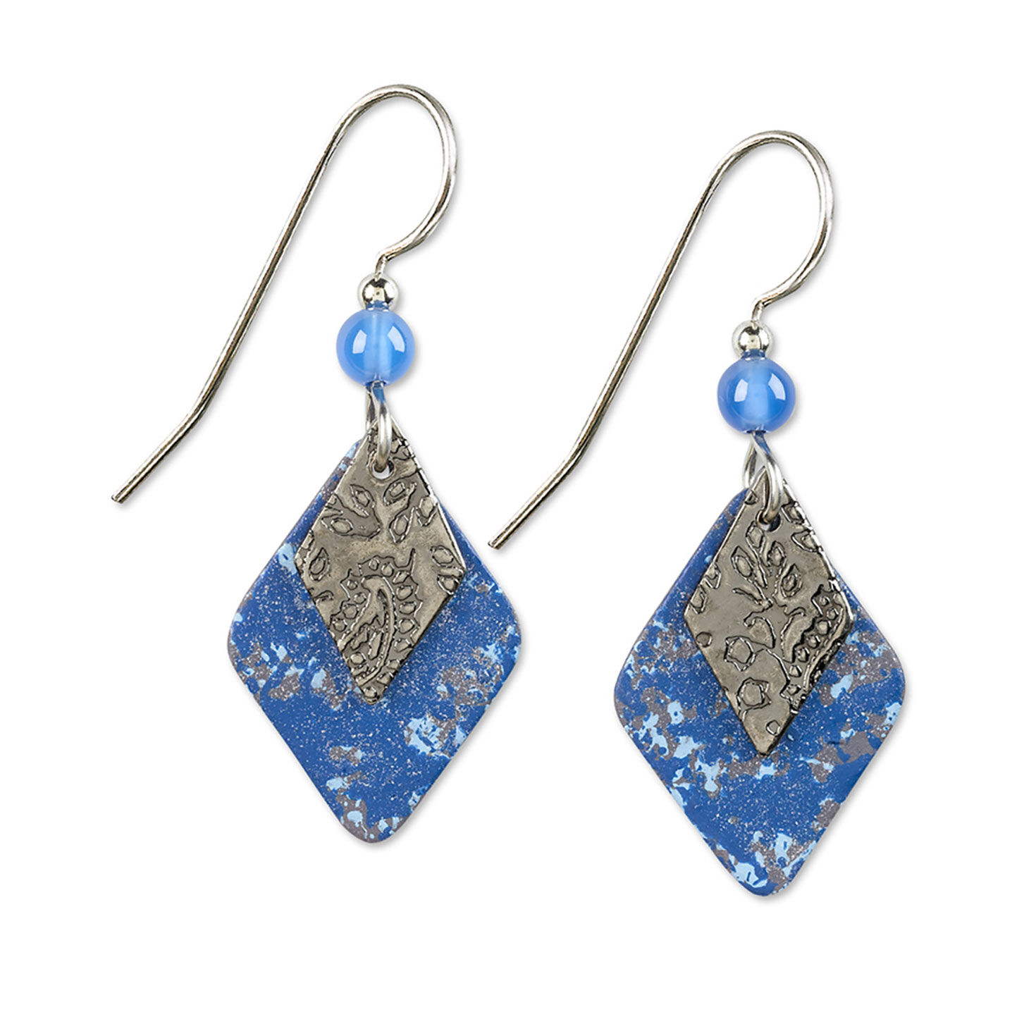 Silver Forest Layered Diamond Duet Silver Metal Drop Earrings