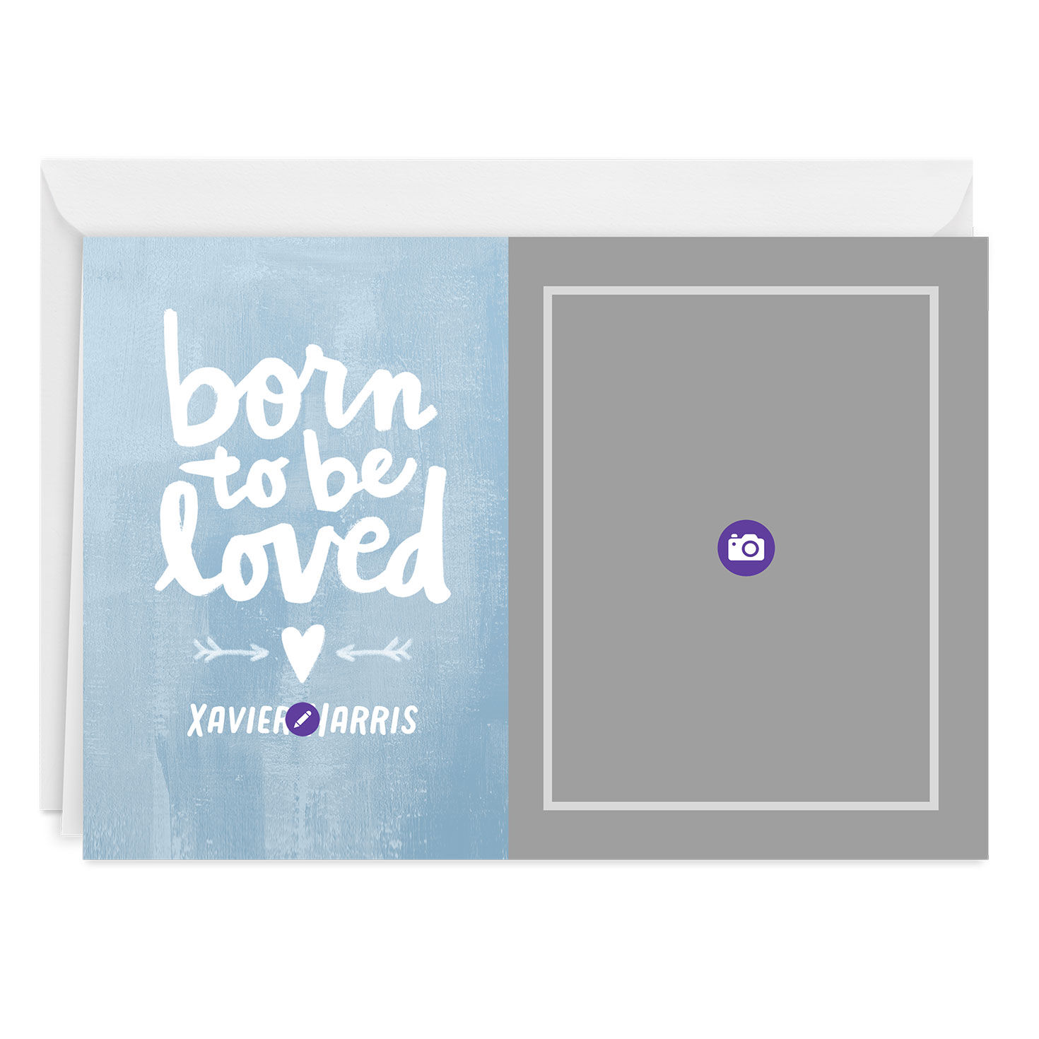 Personalized Born to Be Loved Blue New Baby Photo Card, , large image number 3